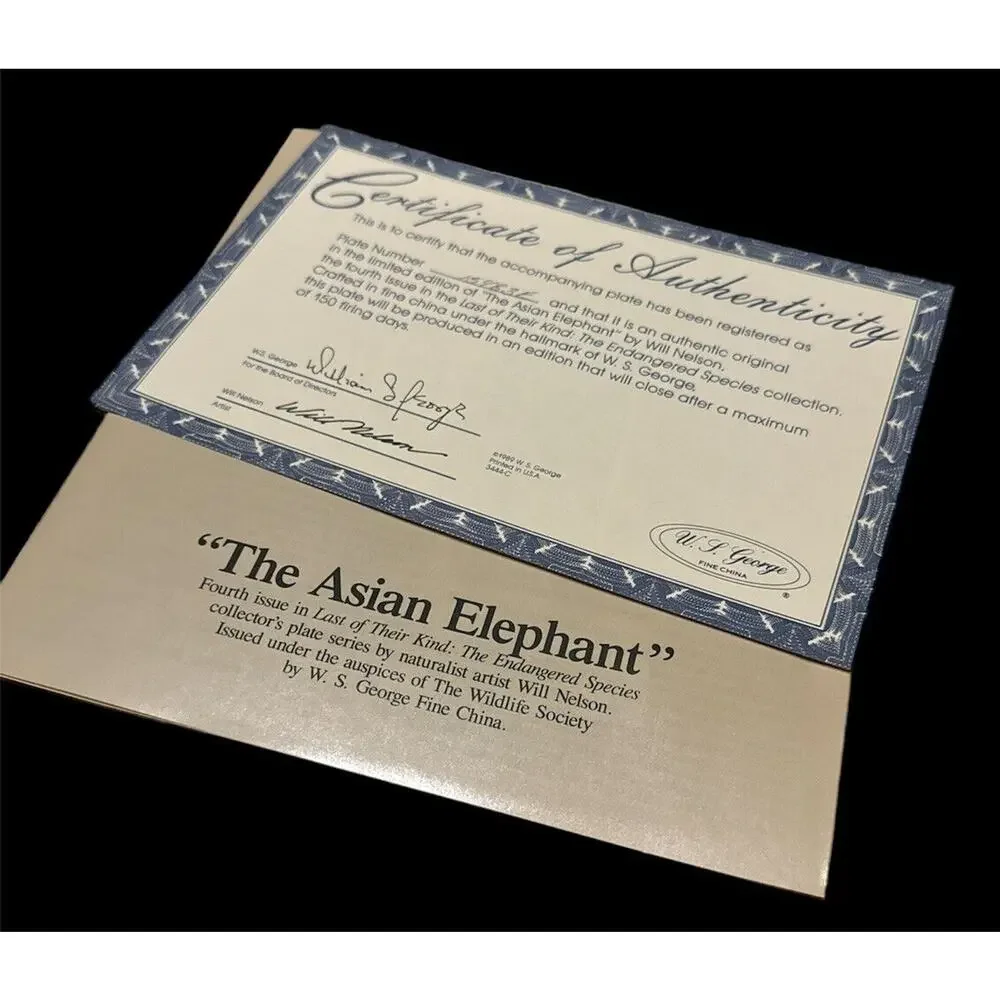 Asian Elephant Collector‎ Plate Original Package Fine China 1991 COA Will Nelson